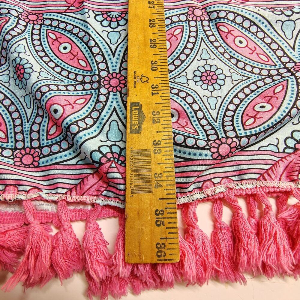 Mislook Tunic Boho Vibrant Eclectri Floral Tassels Fringe Pink Coastal Fairy Cow - Picture 9 of 11